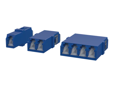 Shuttered LC Fiber Optic Adapters, Simplex, Duplex and Quadplex, Blue