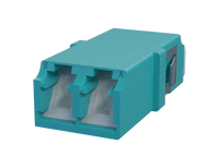 Shuttered LC Duplex Fiber Optic Adapter, Aqua - Front View