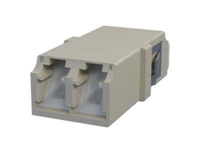 Shuttered LC Duplex Fiber Optic Adapter, Beige - Front View