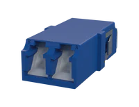Shuttered LC Duplex Fiber Optic Adapter, Blue - Front View