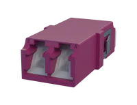 Shuttered LC Duplex Fiber Optic Adapter, Erika Violet - Front View