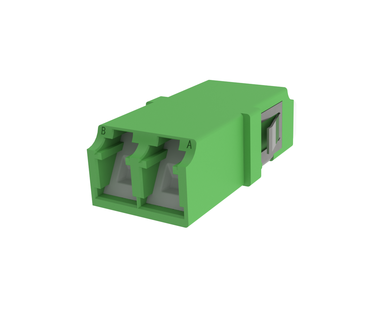 Adaptateur fibre optique LC Duplex avec obturateur, vert - Vue de face