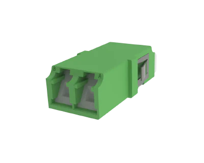 Shuttered LC Duplex Fibre Optic Adapter, Green - Front View