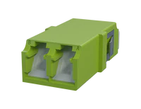 Shuttered LC Duplex Fiber Optic Adapter, Lime Green - Front View