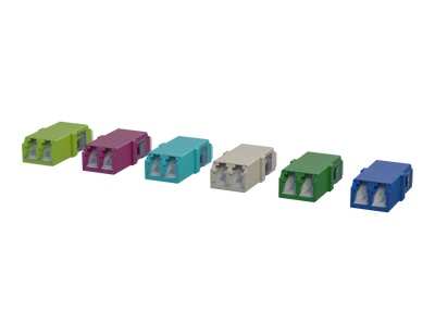 Shuttered LC Duplex Fiber Optic Adapters, Various Colors