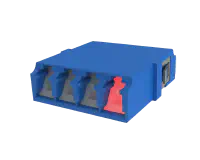 Adaptador de fibra óptica LC Quadlex con obturador, azul - Demostración VFL