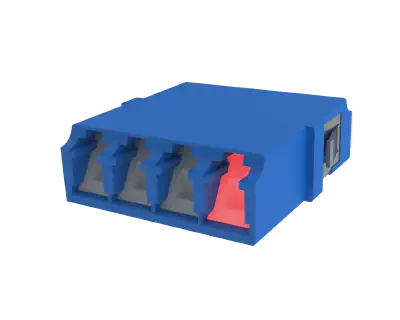 Adaptador de fibra óptica LC Quadlex con obturador, azul - Demostración VFL