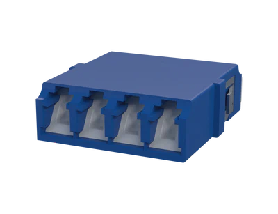 Shuttered LC Quadplex Fiber Optic Adapter, Blue - Front View