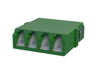 Shuttered LC Quadplex Fiber Optic Adapter, Green - Front View