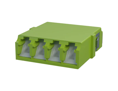 Shuttered LC Quadplex Fiber Optic Adapter, Lime Green - Front View
