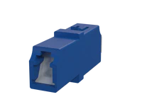 Shuttered LC Simplex Fiber Optic Adapter, Blue - Front View