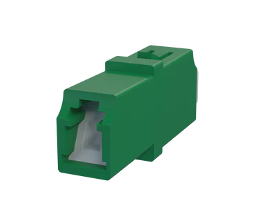 Shuttered LC Simplex Fiber Optic Adapter, Green - Front View