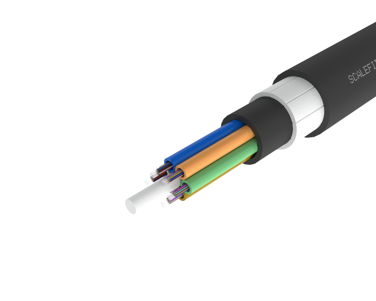 Cabo de fibra externa de tubo solto blindado de alta resistência – PE/PA/PE, 72, 96 e 144 fibras