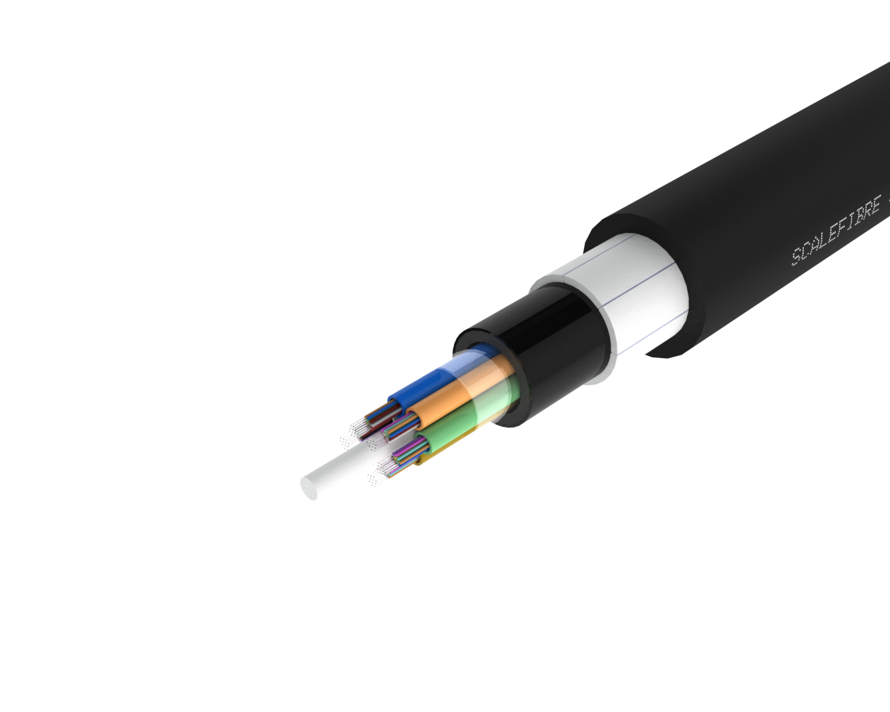 Cabo de fibra externa de tubo solto não metálico blindado – revestimento PE/PA/PE, 72, 96 e 144 fibras
