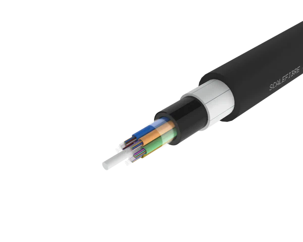 
Cable de fibra óptica para exteriores con tubo holgado y armadura no
metálica, revestimiento de PE/PA/PE, 72, 96 y 144 fibras