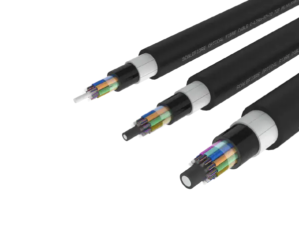 
Cable de fibra óptica para exteriores con tubo holgado y armadura no
metálica, revestimiento de PE/PA/PE, 72, 96 y 144 fibras