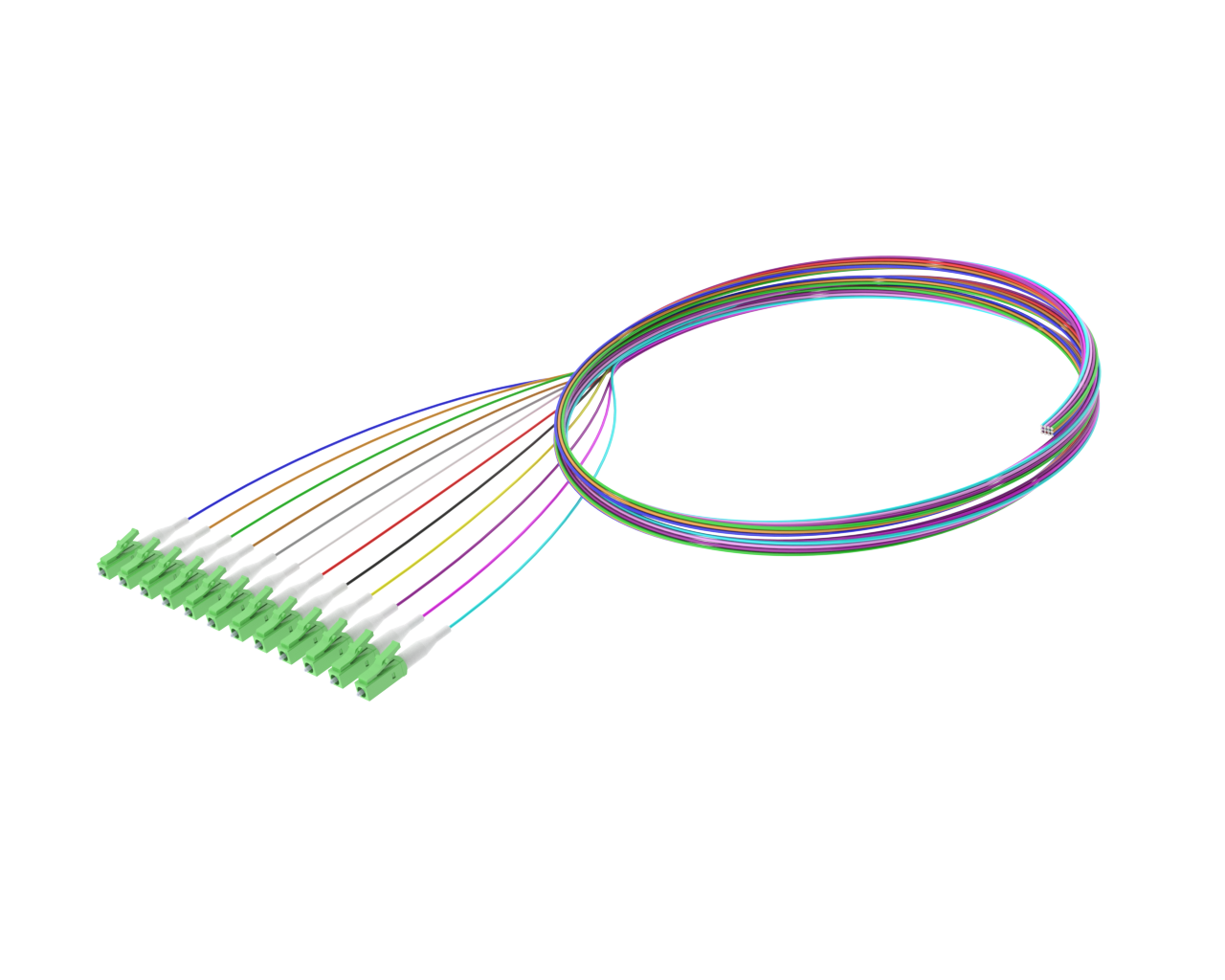 900um Buffered Single Mode Optical Fibre Pigtail, LC/APC, Coloured 12 Pack