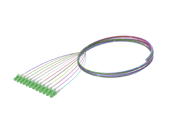 Pigtail de fibre optique monomode tamponné 900 µm, LC/APC, paquet de 12 colorés