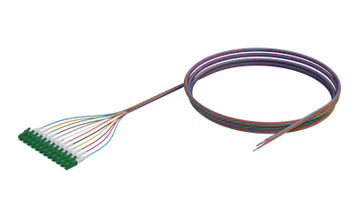 900um Buffered Single Mode Optical Fiber Pigtail, LC/APC, Coloured 12 Pack