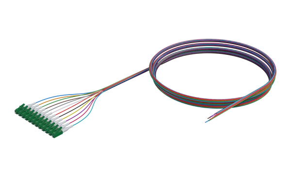 Pigtail de fibra óptica monomodo con recubrimiento ajustado de 900 µm, LC/APC, paquete de 12 unidades coloreadas