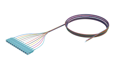 Pigtail de fibra óptica OM4 com buffer de 900 µm, SC/UPC, Aqua, colorido, pacote com 12 unidades