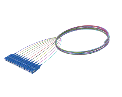 Pigtail de fibra óptica monomodo com buffer de 900 µm, SC/UPC, colorido, pacote com 12 unidades
